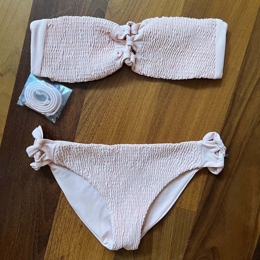 Tori Praver Light Pink Bandeau Bikini Bathing Suit